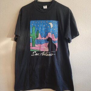 Vintage San Antonio Shirt Mens Large Black Lee Desert Cat Moon Graphic 90s USA